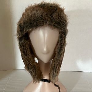 Wild Wear Caution Hat Brown Gray Neon Yellow Faux Fur Trapper Hat OSFM